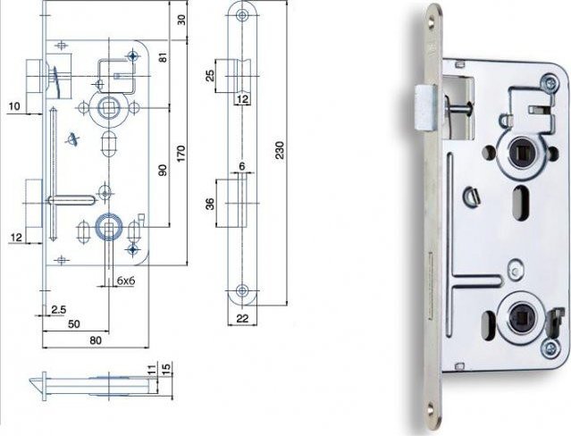 Zámek Hobes 540 90/80 obyčejný P/L | Dveře a dveřní příslušenství Zámky Zadlabací zámky WC zadlabací zámky Zadlabací zámky WC rozteč 90