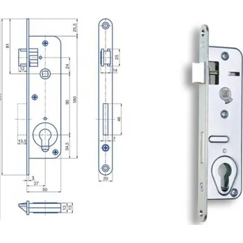 zadlabací zámek Zámek Hobes G 223 se zádlabem 48-50 mm | Dveře a&nbsp;dveřní příslušenství Zámky Zadlabací zámky Na cylindrickou vložku, na klíč Zadlabací zámky na vložku rozteč 90