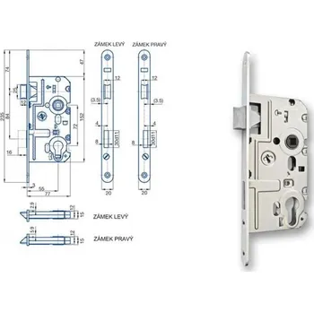 zadlabací zámek Zámek Hobes K 331 72/77 - s plastovou střelkou a závorou | Dveře a&nbsp;dveřní příslušenství Zámky Zadlabací zámky Na cylindrickou vložku, na klíč Zadlabací zámky na vložku rozteč 72