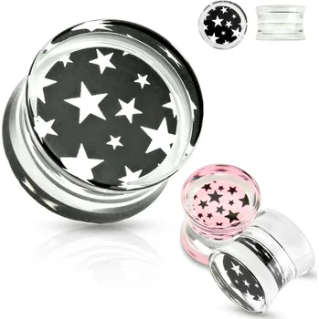 Piercing Piercingate Plug do ucha s hvězdičkami PTP00129 - Barva/Motiv: Růžová, Průměr Tunely, plugy, roztahováky: 8 mm