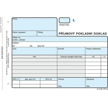 Tiskopis Příjmový pokladní doklad, podvojné účetnictví, Optys