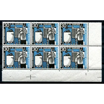 Poštovní známka Německo (1957) MiNr. 407 ** - 6-bl - Saarland - těžba uhlí (deskové číslo 1)