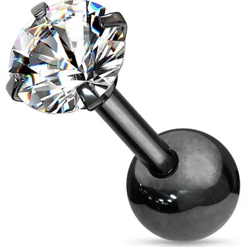 Piercing Šperky4U Černý cartilage piercing do ucha, čirý kámen - CP1046-03