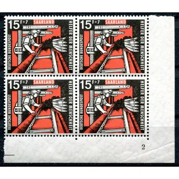 Poštovní známka Německo (1957) MiNr. 406 ** - 4-bl - Saarland - těžba uhlí