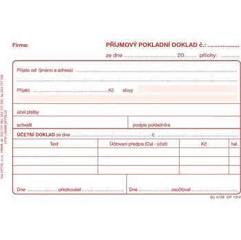 Tiskopis Příjmový pokladní doklad, podvoné účetnictví, samopropisovací, Optys