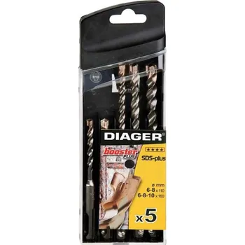 Vrták 5-dílná sada 3-břitých vrtáků do kladiv SDS-plus DIAGER Booster do armovaného betonu 6,6,8,8,10 mm (104B)