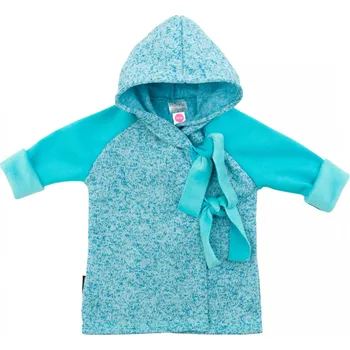 Kojenecká bunda tyrkysový svetrovinový kabátek s kapucí