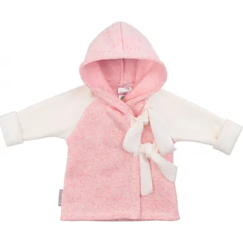 Kojenecká bunda světle růžový svetrovinový kabátek s kapucí