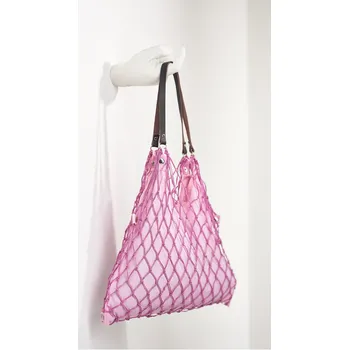 Nákupní taška De Luxe ručně vázaná síťovka s vnitřní odnímatelnou taškou, kožené uši CEDON (Barva - růžová, nylon, kožené uši)