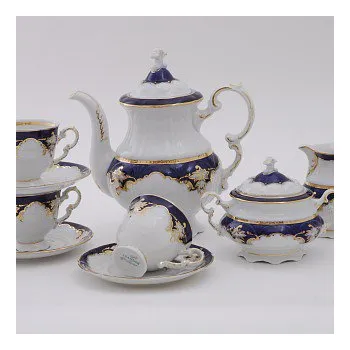 Kávová souprava Sonáta, český porcelán, 15 d., kobalt, zlato, Leander