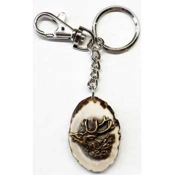 Přívěsek Klíčenka ZUBÍČEK parohová řez motiv - jelen hlava (hledící doleva)