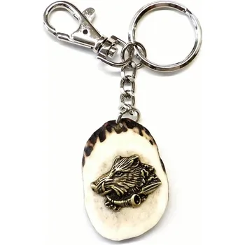 Přívěsek Klíčenka ZUBÍČEK parohová řez motiv - divočák s trubkou