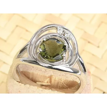 Prsten Vltavín a zirkony prsten 7mm checker top brus Ag 925/1000 + Rh