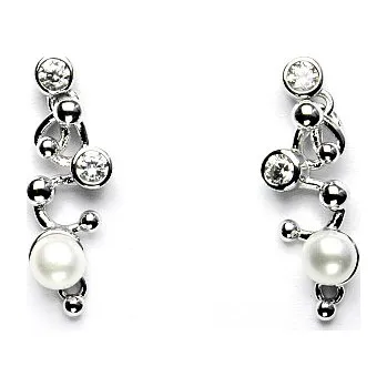 Náušnice Stříbrné náušnice, čiré zirkony, přírodní bílá perla 4,5 mm