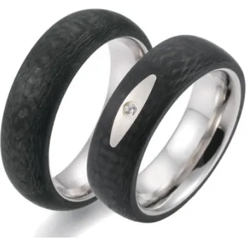 Prsten Karbonové snubní prsteny s ocelí CA0001
