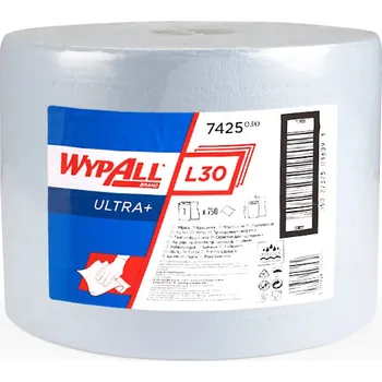 Utěrka Třívrstvá papírová utěrka v roli WYPALL L30 ULTRA+ s technologií AIRFLEX pro běžné stírání a čištění v modré barvě s útržky o rozměrech 235 x 380 mm. V balení je 1 role s 750 útržky.