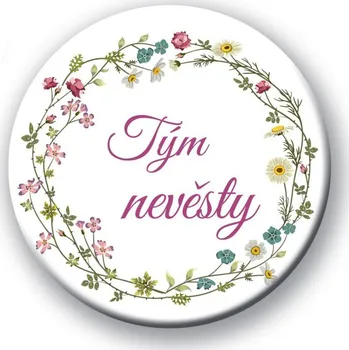 Svatební dekorace Placka - malá 44 mm - tým nevěsty luční věnec - 1ks