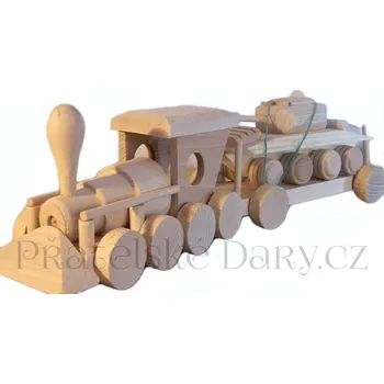 Vlak Lokomotiva a Tank Natur / Dřevo 40cm