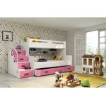 ImportWorld Dětská patrová postel Romana 3 - 3 osoby – růžová 200x120