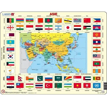 Puzzle Larsen Asie mapa a vlajky 70 dílků