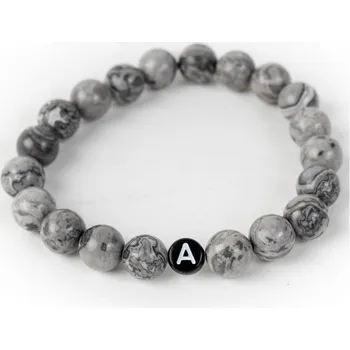 Náramek WUX Šedý jaspis Iniciál Velikost: Pánská, Barva iniciálu: Bílá