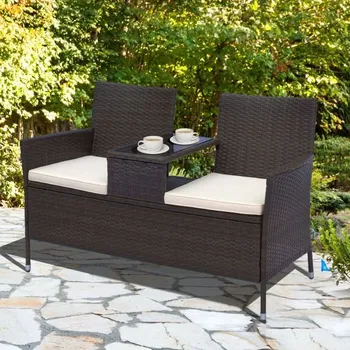 Zahradní sestava Zahradní polyratanový dvoumístný set se stolkem | hnědý