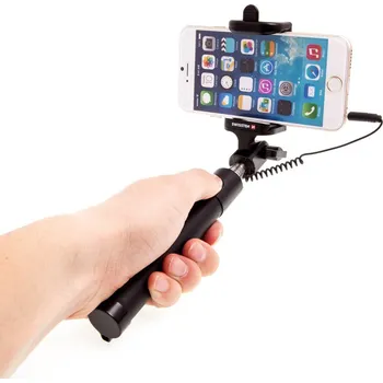 Selfie tyč / monopod SWISSTEN teleskopická - kabelová spoušť - černá
