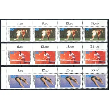 Poštovní známka (1988) MiNr. 1353 - 1355 ** - Německo - 4-pá - poč. - Mistrovství Evropy ve fotbale, Spolková republika Německo; Letní olympijské hry, Soul