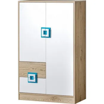 Nábytek Casarredo Komoda vysoká NIKO 7 dub jasný/bílá/tyrkys