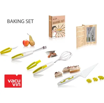 Vařečka Dárkový set- metla na šlehání, odstranovač jadřinců, servírovací lopatk Baking set VacuVin (Barva- Bílá, zelená)