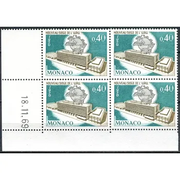 Poštovní známka (1970) MiNr. 976 ** - Monako - 4-bl - datum tisku - Inaugurace nového ústředí Světové poštovní unie (UPU) v Bernu