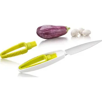 Kuchyňský nůž Set nůž na zeleninu + kartáček VacuVin (bílá zelená, nerezová ocel)