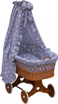 Kolébka pro miminko Scarlett Proutěný košík s nebesy Hvězdička šedý