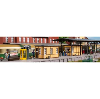Modelářství AUHAGEN 11452 H0 Stavebnice - nádražní stánek 2ks, telefonní budka 2ks, lavička 4ks a další AU11452