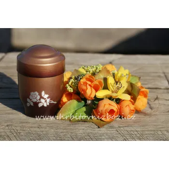 Smuteční dekorace Urna hliníková mini hnědá s růží