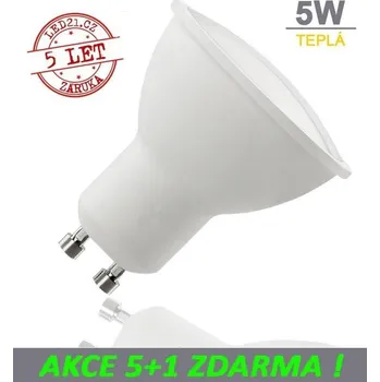 Žárovka LED21 LED žárovka 5W GU10 320lm TEPLÁ, 5+1 ZDARMA
