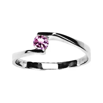 Prsten Zlatý prsten, růžový zirkon, bílé zlato - VR 214