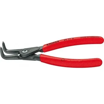 Dílna KNIPEX 4921A01 Precizní kleště na pojistné kroužky (Délka 130mm. Kapacita pro Ø hřídele: 3-10mm. Segrovky pro vnější kroužky na hřídelích, svorky s úhlem 90°. Šedě fosfátované atramentolem, Rukojeti potažené umělou hmotou bránící sklouznutí. DIN 5254 B.)