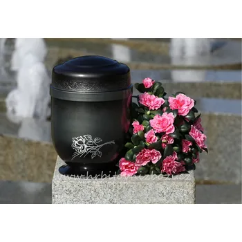 Smuteční dekorace Urna hliníková zeleno šedá s růží