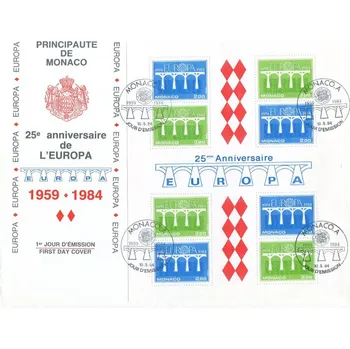 Poštovní známka (1984) FDC - MiNr. 1622 - 1623 O - Monako - BLOCK 26 - Europa: 25 let Evropská konference poštovních a telekomunikačních správ (CEPT)