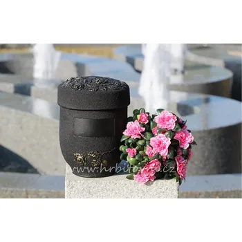 Smuteční dekorace Urna mramolitová černá s růží a zlatou patinou