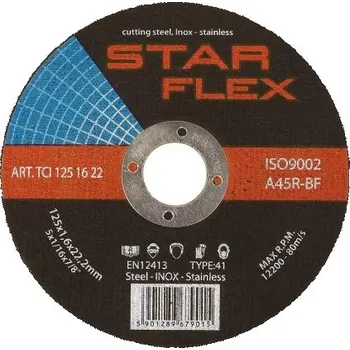 Řezný kotouč STAR FLEX Řezný kotouč na ocel a nerez StarFlex pr.125 mm, tl.1,6 mm, otvor pr.22 mm, velmi tvrdý