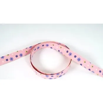 Popruh bavlněný 20mm, fialová kytička na růžové, galanterie, metráž