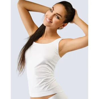 GINA dámské tílko prodloužené, širší ramínka, bezešvé, jednobarevné Bamboo Cotton 08018P bílá L/XL