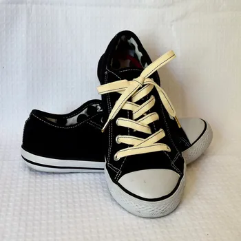 Tkaničky do bot TKANIČKY v béžové s modrým prošíváním (Ze 100% bavlny)