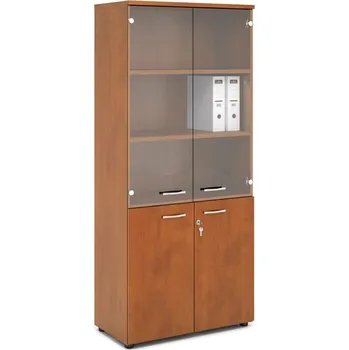 Policová skříň Čtyřdvéřová prosklená skříň OFFICE se zámkem, 4 police, vysoká