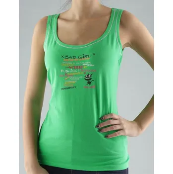 Dámské oblečení GINA dámské tílko, širší ramínka, šité, s potiskem Bad Girl 18033P brokolice 42/44