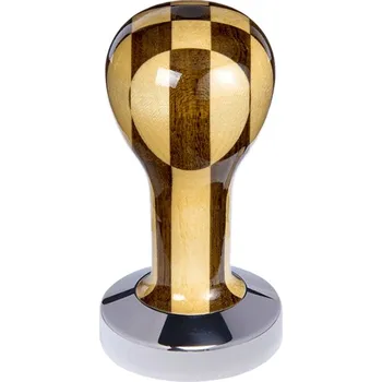 Buna café tamper, šachovnice, lak, 53 mm, nerez lesk, plochý
