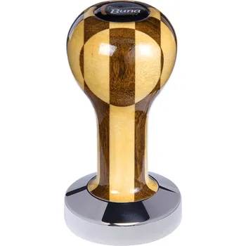 Buna café tamper, šachovnice, lak, TP, 53 mm, nerez lesk, plochý