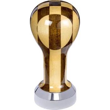 Buna café tamper, šachovnice, lak, 41 mm, nerez lesk, plochý